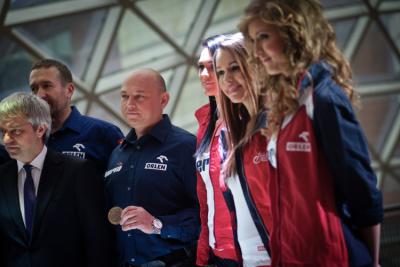 Jacek Krawiec i Jacek Czachor podczas konferencja pt. Sukces ORLEN Team w 33. rajdzie Dakar, która odbyła się w Złotych Tarasach. 
(fot. Marcin Obara)