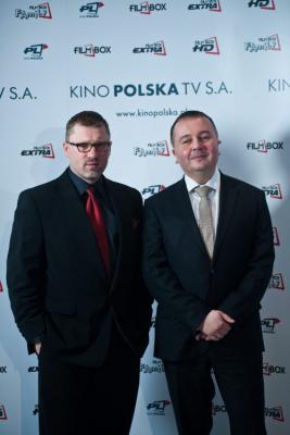 Prezes Zarządu Piotr Reisch oraz członek zarządu Bogusław Kisielewski podczas konferencji związanej z debiutem spółki Kino Polska TV S.A. na Giełdzie Papierów Wartościowych. (fot. Marcin Obara)