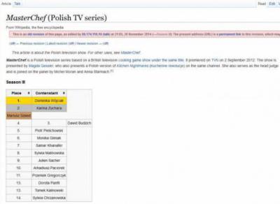 W Wikipedii zwyciężczyni polskiej edycji "MasterChefa" została wpisana już przed półfinałem 