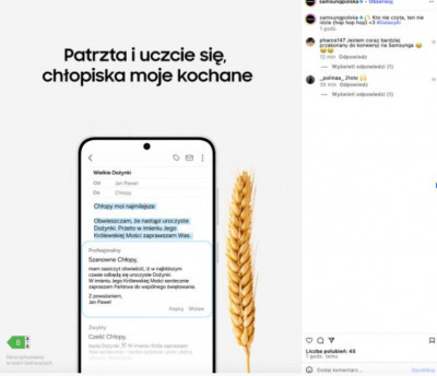Przykład działań RTM marki Samsung (screen: Instagram)